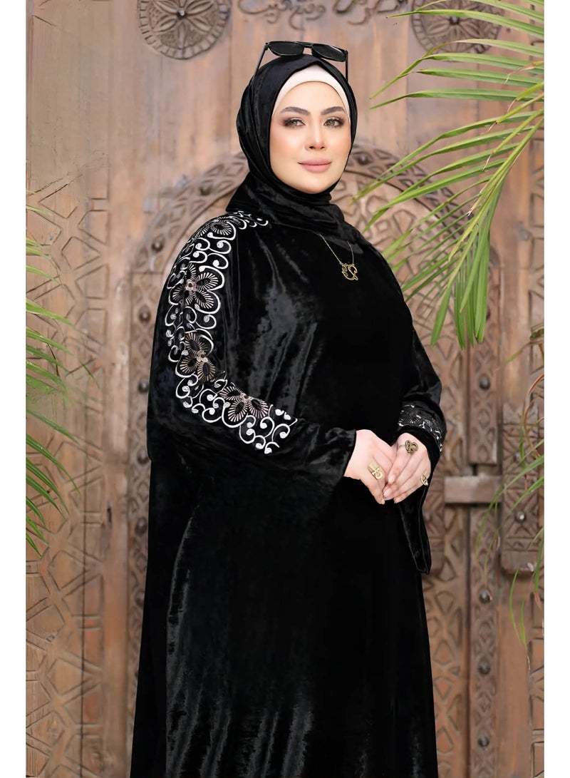 Women's prayer abaya with headscarf – Gulf style with a gorgeous pattern – very chic – black - Image 2